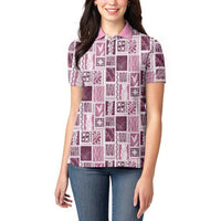 Vintage Aloha Block Quilt Women Polo Shirt Pink Inspired Lei Motifs LT9 - Polynesian Pride
