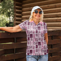 Vintage Aloha Block Quilt Women Polo Shirt Pink Inspired Lei Motifs LT9 - Polynesian Pride