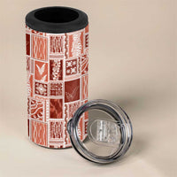 Vintage Aloha Block Quilt 4 in 1 Can Cooler Tumbler Red Inspired Lei Motifs - Polynesian Pride