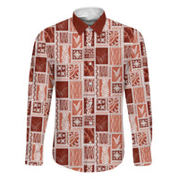 Vintage Aloha Block Quilt Family Matching Mermaid Dress and Hawaiian Shirt Red Inspired Lei Motifs LT9 Dad's Shirt - Long Sleeve Red - Polynesian Pride