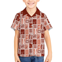 Vintage Aloha Block Quilt Family Matching Off Shoulder Maxi Dress and Hawaiian Shirt Red Inspired Lei Motifs LT9 Son's Shirt Red - Polynesian Pride