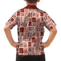 Vintage Aloha Block Quilt Kid Hawaiian Shirt Red Inspired Lei Motifs - Polynesian Pride