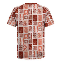 Vintage Aloha Block Quilt Rugby Jersey Red Inspired Lei Motifs - Polynesian Pride