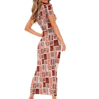 Vintage Aloha Block Quilt Short Sleeve Bodycon Dress Red Inspired Lei Motifs LT9 - Polynesian Pride