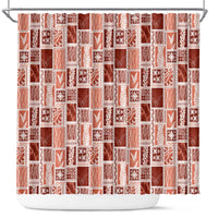 Vintage Aloha Block Quilt Shower Curtain Red Inspired Lei Motifs - Polynesian Pride