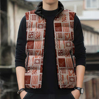 Vintage Aloha Block Quilt Sleeveless Puffer Jacket Red Inspired Lei Motifs - Polynesian Pride