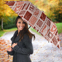 Vintage Aloha Block Quilt Umbrella Red Inspired Lei Motifs - Polynesian Pride