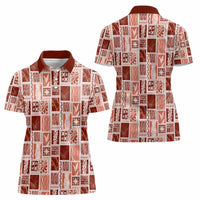 Vintage Aloha Block Quilt Women Polo Shirt Red Inspired Lei Motifs LT9 - Polynesian Pride