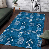Vintage Hawaiian Quilting Patterns Area Rug Blue Style Tribal Fabric Patchwork - Polynesian Pride