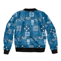 Vintage Hawaiian Quilting Patterns Bomber Jacket Blue Style Tribal Fabric Patchwork - Polynesian Pride