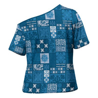 Vintage Hawaiian Quilting Patterns Cross Shoulder Shirt Blue Style Tribal Fabric Patchwork LT9 - Polynesian Pride