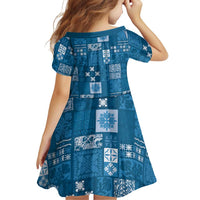 Vintage Hawaiian Quilting Patterns Family Matching Long Sleeve Bodycon Dress and Hawaiian Shirt Blue Style Tribal Fabric Patchwork LT9 - Polynesian Pride
