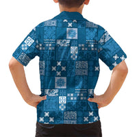 Vintage Hawaiian Quilting Patterns Family Matching Off Shoulder Maxi Dress and Hawaiian Shirt Blue Style Tribal Fabric Patchwork LT9 - Polynesian Pride