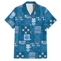 Vintage Hawaiian Quilting Patterns Family Matching Puletasi and Hawaiian Shirt Blue Style Tribal Fabric Patchwork LT9 Dad's Shirt - Short Sleeve Blue - Polynesian Pride