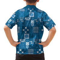 Vintage Hawaiian Quilting Patterns Family Matching Short Sleeve Bodycon Dress and Hawaiian Shirt Blue Style Tribal Fabric Patchwork LT9 - Polynesian Pride