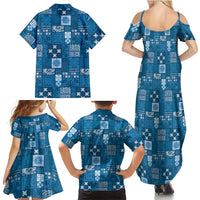 Vintage Hawaiian Quilting Patterns Family Matching Summer Maxi Dress and Hawaiian Shirt Blue Style Tribal Fabric Patchwork LT9 - Polynesian Pride