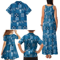 Vintage Hawaiian Quilting Patterns Family Matching Tank Maxi Dress and Hawaiian Shirt Blue Style Tribal Fabric Patchwork LT9 - Polynesian Pride