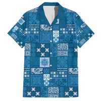 Vintage Hawaiian Quilting Patterns Family Matching Tank Maxi Dress and Hawaiian Shirt Blue Style Tribal Fabric Patchwork LT9 Dad's Shirt - Short Sleeve Blue - Polynesian Pride