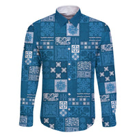 Vintage Hawaiian Quilting Patterns Family Matching Tank Maxi Dress and Hawaiian Shirt Blue Style Tribal Fabric Patchwork LT9 Dad's Shirt - Long Sleeve Blue - Polynesian Pride