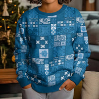Vintage Hawaiian Quilting Patterns Kid Ugly Christmas Sweater Blue Style Tribal Fabric Patchwork - Polynesian Pride