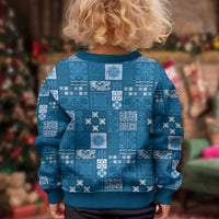 Vintage Hawaiian Quilting Patterns Kid Ugly Christmas Sweater Blue Style Tribal Fabric Patchwork - Polynesian Pride