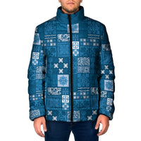 Vintage Hawaiian Quilting Patterns Padded Jacket Blue Style Tribal Fabric Patchwork - Polynesian Pride