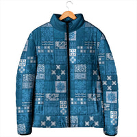 Vintage Hawaiian Quilting Patterns Padded Jacket Blue Style Tribal Fabric Patchwork - Polynesian Pride