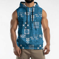 Vintage Hawaiian Quilting Patterns Sleeveless Hoodie Blue Style Tribal Fabric Patchwork - Polynesian Pride