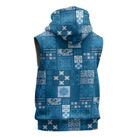 Vintage Hawaiian Quilting Patterns Sleeveless Zip Hoodie Blue Style Tribal Fabric Patchwork - Polynesian Pride