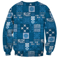 Vintage Hawaiian Quilting Patterns Sweatshirt Blue Style Tribal Fabric Patchwork - Polynesian Pride