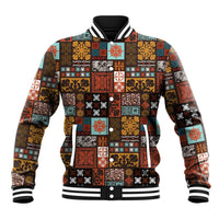Vintage Hawaiian Quilting Patterns Baseball Jacket Brown Style Tribal Fabric Patchwork - Polynesian Pride