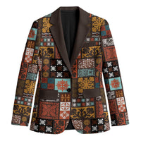 Vintage Hawaiian Quilting Patterns Blazer Brown Style Tribal Fabric Patchwork - Polynesian Pride