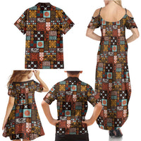 Vintage Hawaiian Quilting Patterns Family Matching Summer Maxi Dress and Hawaiian Shirt Brown Style Tribal Fabric Patchwork LT9 - Polynesian Pride