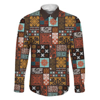 Vintage Hawaiian Quilting Patterns Family Matching Summer Maxi Dress and Hawaiian Shirt Brown Style Tribal Fabric Patchwork LT9 Dad's Shirt - Long Sleeve Brown - Polynesian Pride