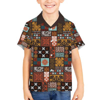 Vintage Hawaiian Quilting Patterns Family Matching Summer Maxi Dress and Hawaiian Shirt Brown Style Tribal Fabric Patchwork LT9 Son's Shirt Brown - Polynesian Pride