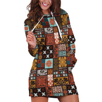 Vintage Hawaiian Quilting Patterns Hoodie Dress Brown Style Tribal Fabric Patchwork - Polynesian Pride