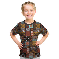 Vintage Hawaiian Quilting Patterns Kid T Shirt Brown Style Tribal Fabric Patchwork - Polynesian Pride
