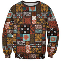 Vintage Hawaiian Quilting Patterns Sweatshirt Brown Style Tribal Fabric Patchwork - Polynesian Pride