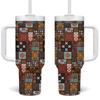 Vintage Hawaiian Quilting Patterns Tumbler With Handle Brown Style Tribal Fabric Patchwork - Polynesian Pride