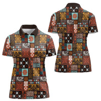 Vintage Hawaiian Quilting Patterns Women Polo Shirt Brown Style Tribal Fabric Patchwork - Polynesian Pride