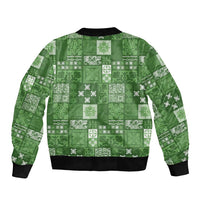 Vintage Hawaiian Quilting Patterns Bomber Jacket Green Style Tribal Fabric Patchwork - Polynesian Pride