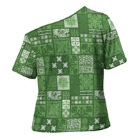 Vintage Hawaiian Quilting Patterns Cross Shoulder Shirt Green Style Tribal Fabric Patchwork LT9 - Polynesian Pride