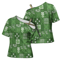 Vintage Hawaiian Quilting Patterns Cross Shoulder Shirt Green Style Tribal Fabric Patchwork LT9 - Polynesian Pride