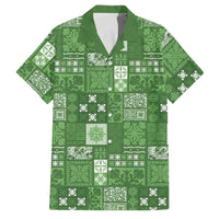 Vintage Hawaiian Quilting Patterns Family Matching Long Sleeve Bodycon Dress and Hawaiian Shirt Green Style Tribal Fabric Patchwork - Polynesian Pride
