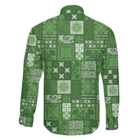 Vintage Hawaiian Quilting Patterns Family Matching Long Sleeve Bodycon Dress and Hawaiian Shirt Green Style Tribal Fabric Patchwork - Polynesian Pride