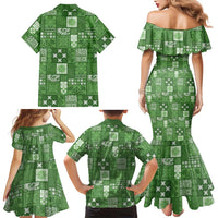 Vintage Hawaiian Quilting Patterns Family Matching Mermaid Dress and Hawaiian Shirt Green Style Tribal Fabric Patchwork LT9 - Polynesian Pride