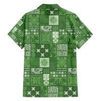 Vintage Hawaiian Quilting Patterns Family Matching Off Shoulder Short Dress and Hawaiian Shirt Green Style Tribal Fabric Patchwork LT9 - Polynesian Pride