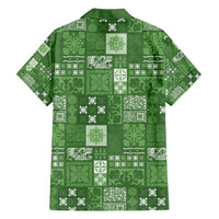 Vintage Hawaiian Quilting Patterns Family Matching Short Sleeve Bodycon Dress and Hawaiian Shirt Green Style Tribal Fabric Patchwork - Polynesian Pride