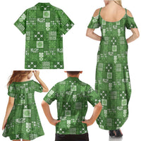 Vintage Hawaiian Quilting Patterns Family Matching Summer Maxi Dress and Hawaiian Shirt Green Style Tribal Fabric Patchwork LT9 - Polynesian Pride