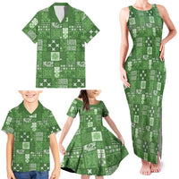 Vintage Hawaiian Quilting Patterns Family Matching Tank Maxi Dress and Hawaiian Shirt Green Style Tribal Fabric Patchwork LT9 - Polynesian Pride